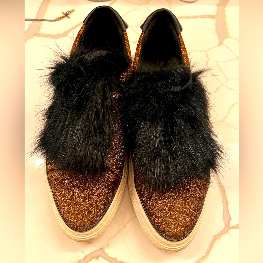 Sixty Seven, copper glitter shoes